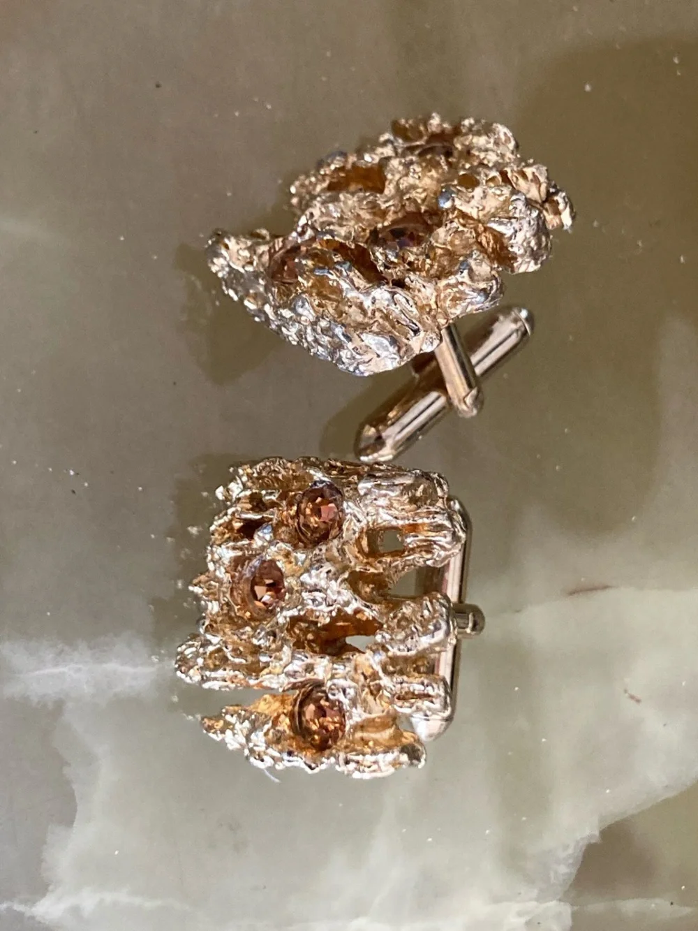 Vintage SWANK Brutalist Gold Tone Cufflinks Amber Rhinestones Mid Century Price
